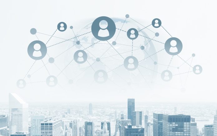 Creative,Image,Of,Cityscape,And,Abstract,Globe,With,Connected,Hr