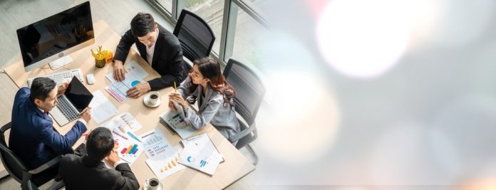 Business,People,Group,Meeting,Shot,From,Top,Widen,View,In