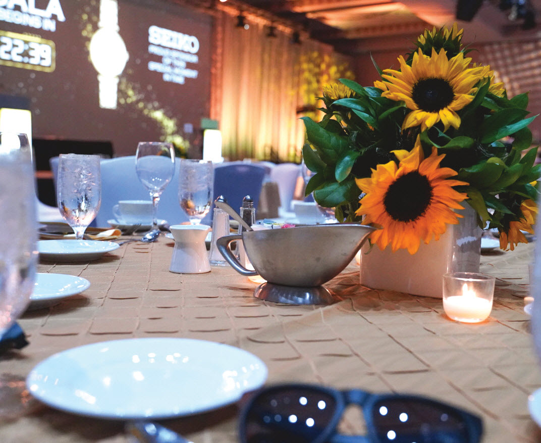 Sunflowers add a splash of color as the Seiko clock counts down to the Gala opening.