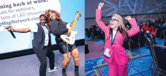 SMB Amped DJ Reatha Cruz-Johnson and bassist Joela Oliver get arms waving and toes tapping in the morning keynotes. PHOTOGRAPHY BY HUGHES FIORETTI PHOTOGRAPHY