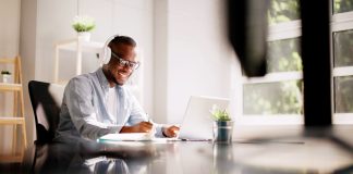 young worker on a laptop