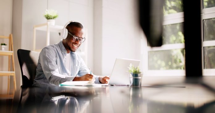 young worker on a laptop